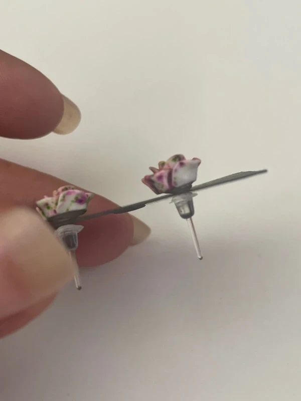 Boucles d’oreilles petite rose rose et vert – photo 4